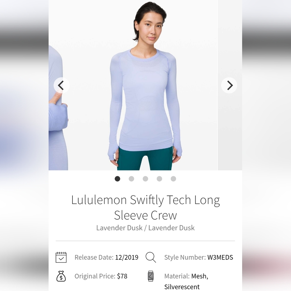 Lululemon Swiftly Long Sleeve Lavender Dusk Size 8